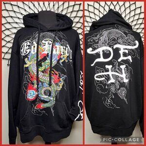 Up for sale one----Ed Hardy Men's XXL  Black Hoody Traditional Japanese Dragon